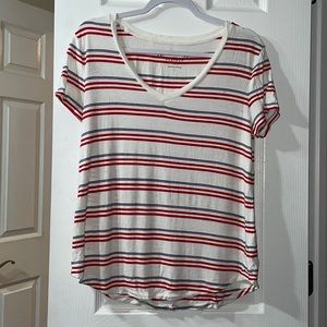 White Striped V-neck